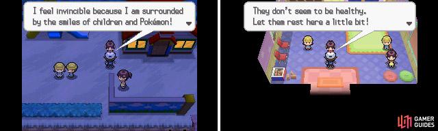 Inside the preschool, speak to the nursery aide to heal your Pokemon!