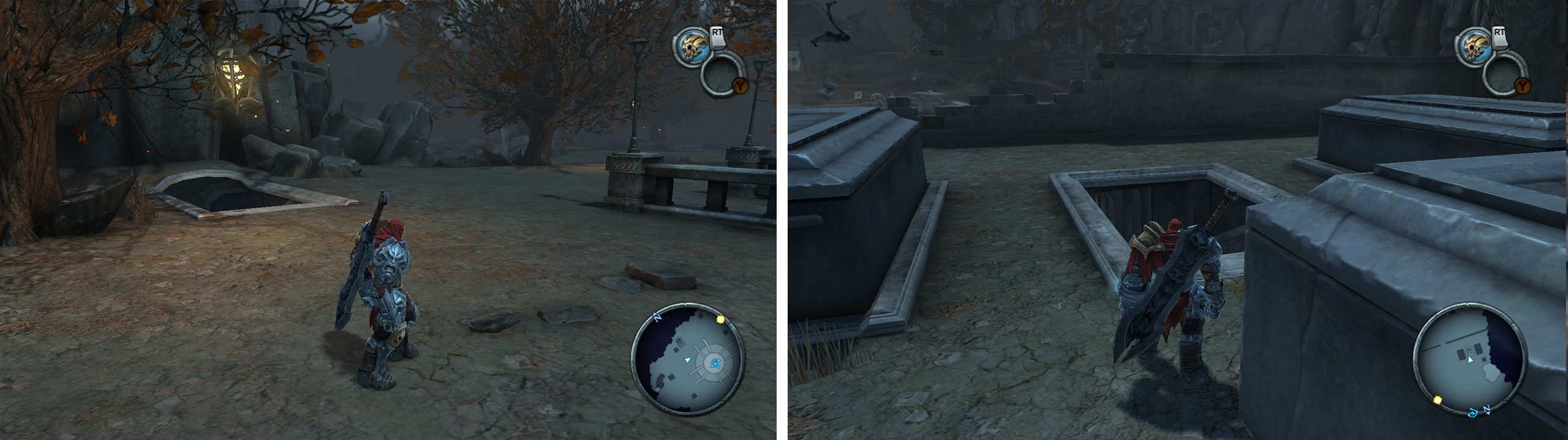 In the tombs to the north (left) and south (right) of Vulgrim you’ll find Artefacts.