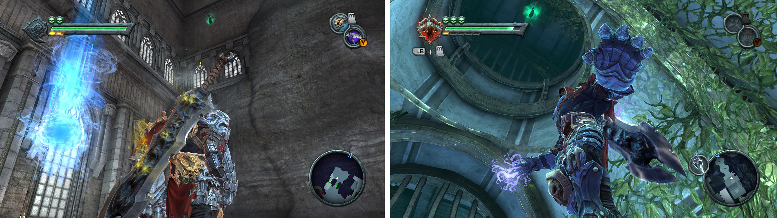 Twilight Cathedral: after blowing up a red crystal Use the shadowflight geyser to reach the Artefact (left). The Hollows: return through the room that is now filled with water after grabbing the third Beholder’s Key, swim into the pipe below the surface to find an Artefact (right).