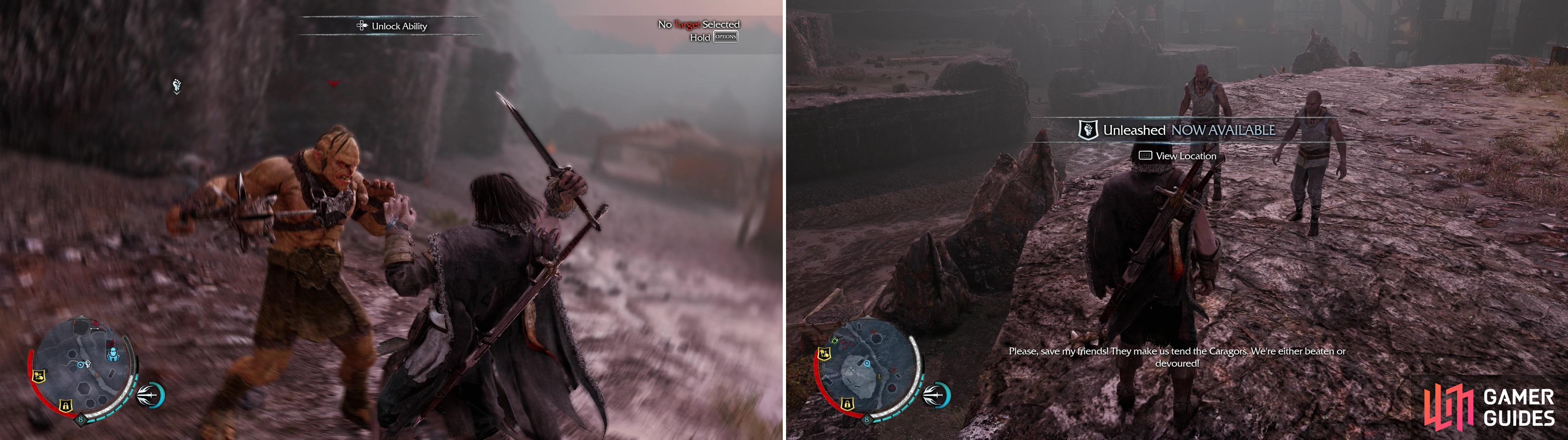 You’ll find enslaved Outcasts around Udun. Kill their Uruk overseers (left) and they’ll give you optional Outcast missions you can complete for Mirian and XP (right).