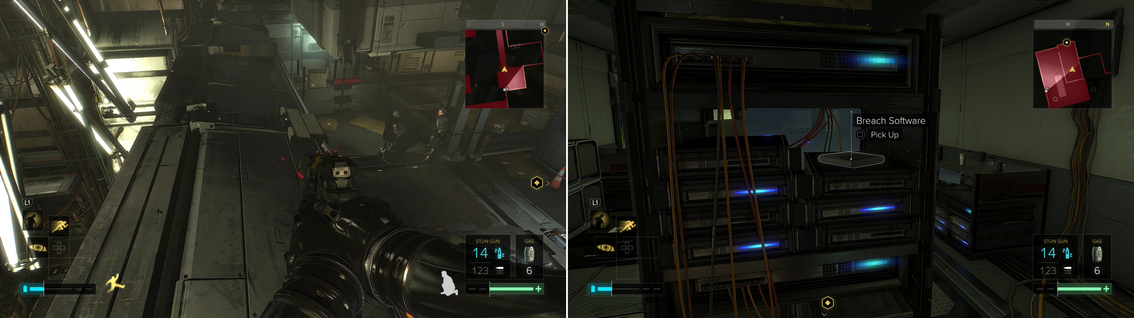 Cross a bridge to reach a server room (left), where you can find Breach Software #6 (right).