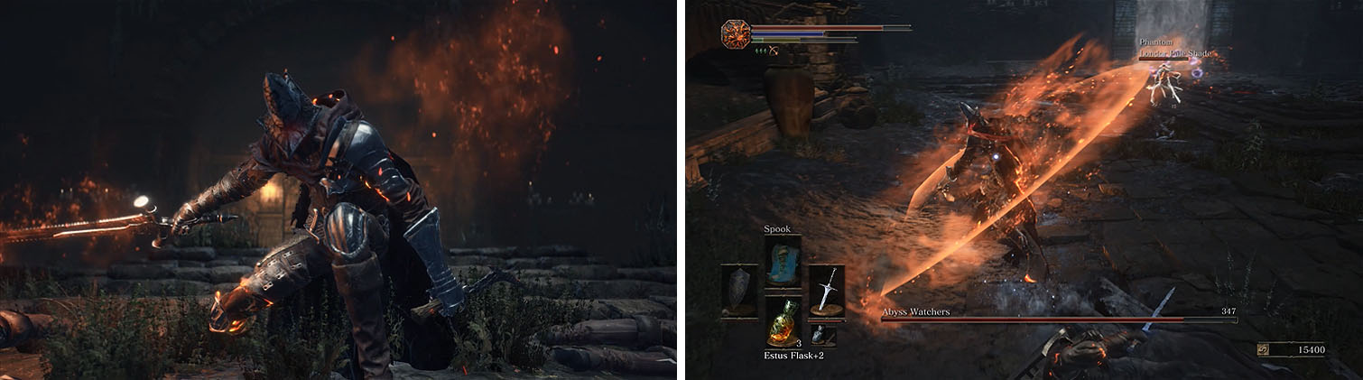 In Stage 2 you’ll be dealing with a single Abyss Watcher, but this one has additional fire damage and range attached to its attacks.
