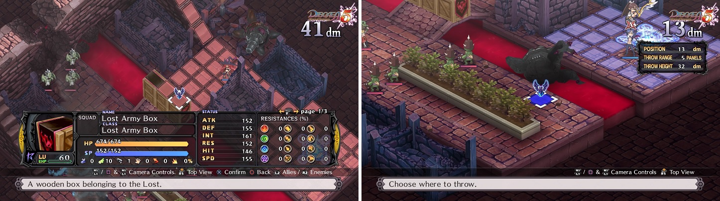 You can go over the Lost Army Boxes (left), as that’s the normal way to the enemies. However, you can also throw characters over the gap (right).