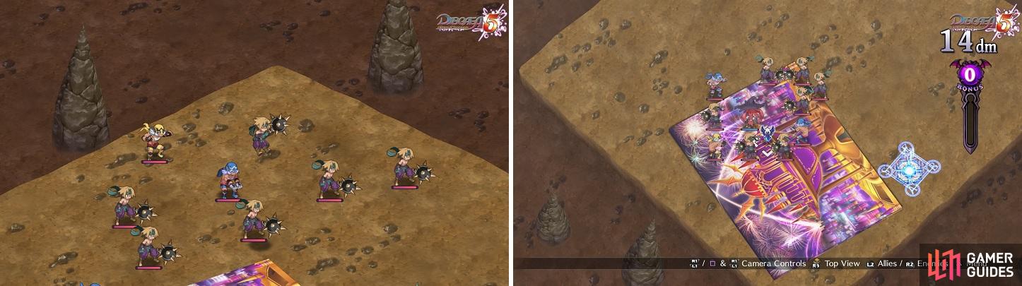 The Wrestlers are still annoying as ever, tossing enemies your way (left). Be careful about getting surrounded in this battle (right).
