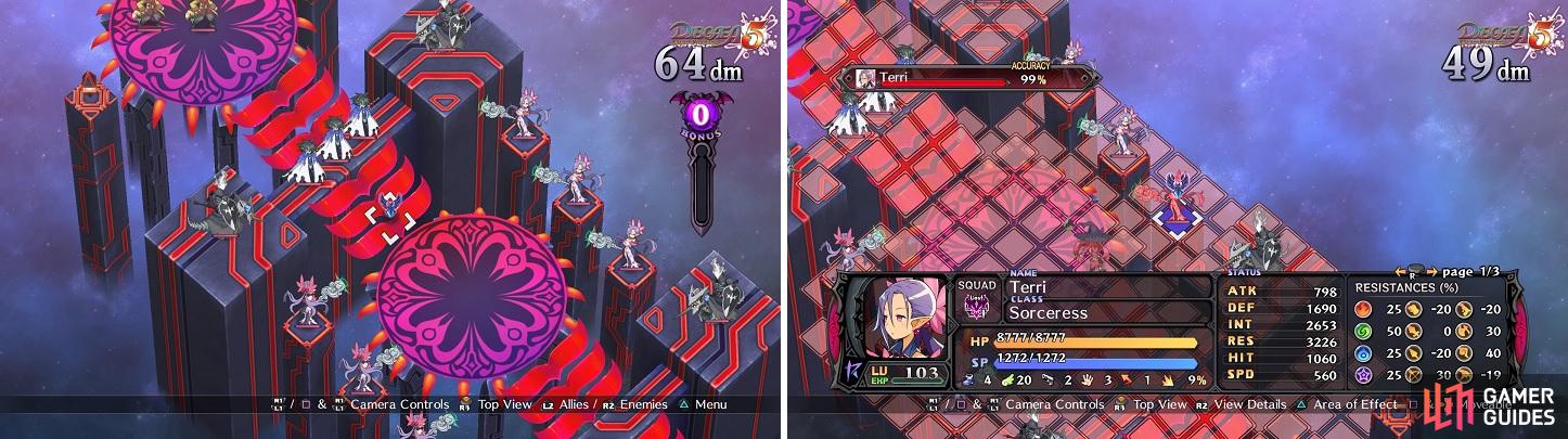 The “Stairway of Death” doesn’t leave a lot of room to space your characters (left). You’ll need ranged attacks to deal with the Sages (right).
