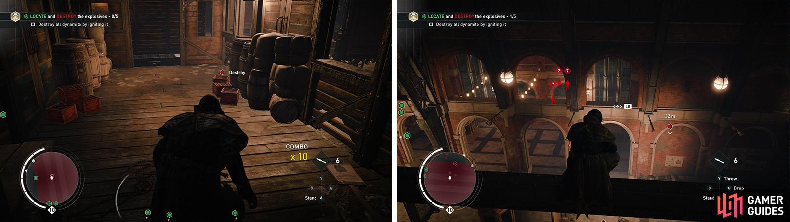 The first crate of dynamite is inside the train (left). The second can be found in the side area just north of the first (right).