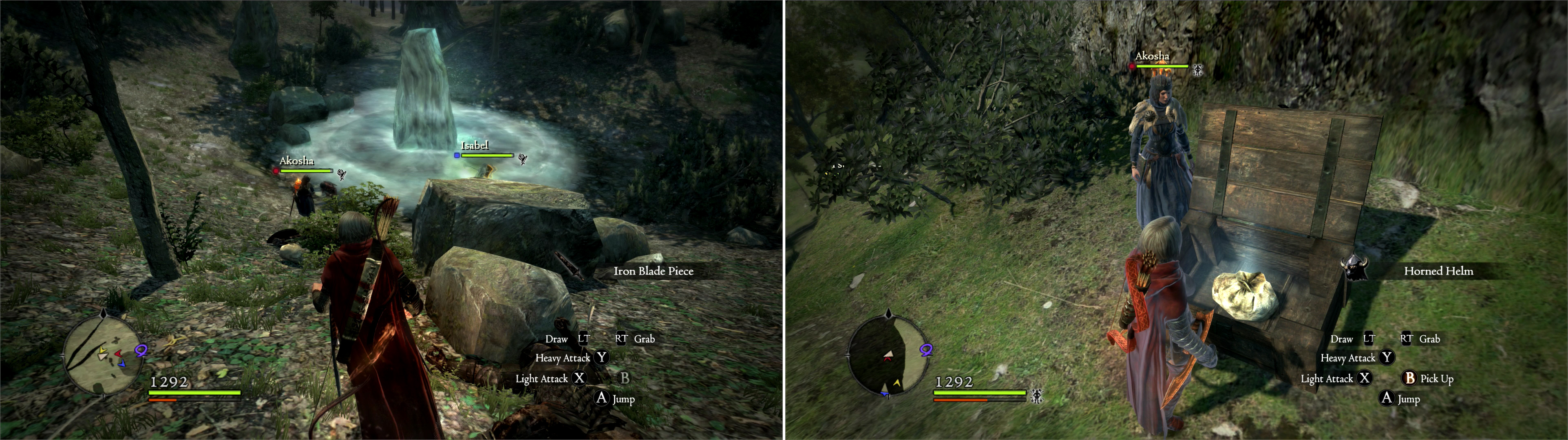 The Verda Woodlands is home to a Healing Spring, will will provide free healing (left). In the nearby cliffs you can find a chest bearing treasure (right).