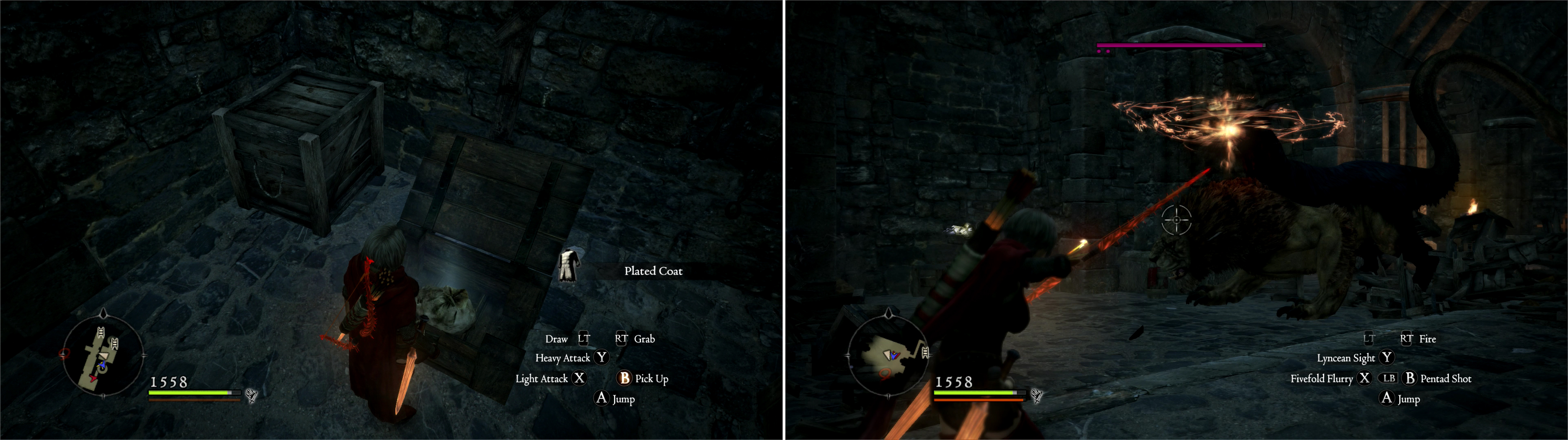 There’s plenty of potent loot to be found in the Greatwall (left). Upstairs you’ll find a Chimera Salvation somehow fit inside the citadel (right).