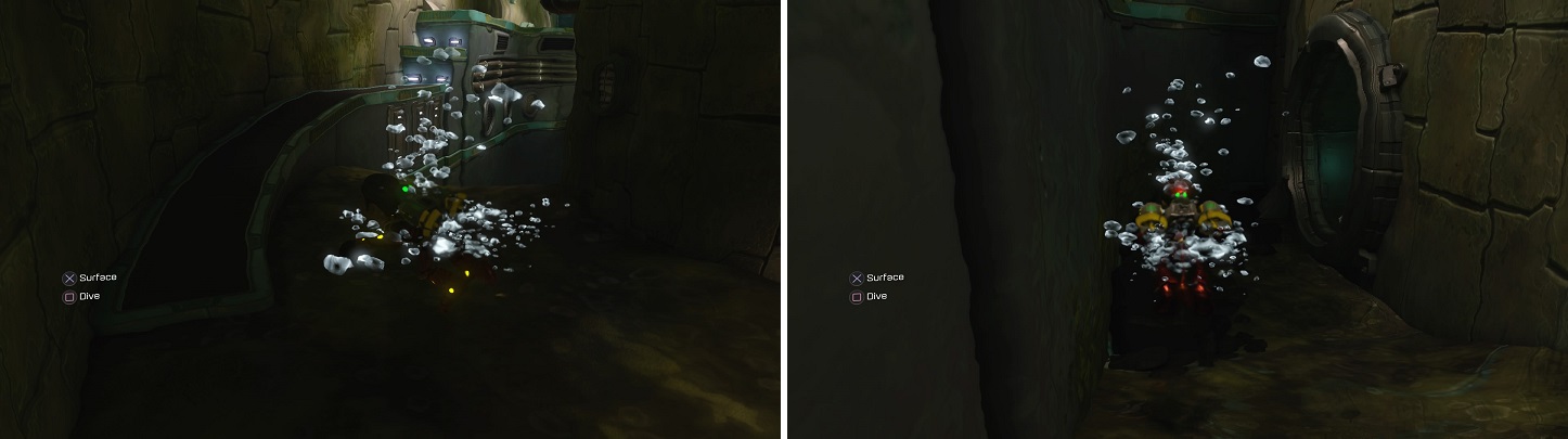 In the sewers, look for the ramp (left) and you will see an opening in the waters below it (right), leading to the Gold Bolt.