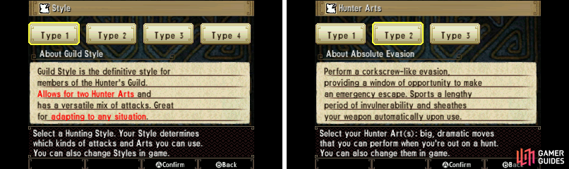 Select your starting hunting style and art(s). Don’t worry, you can change them later!