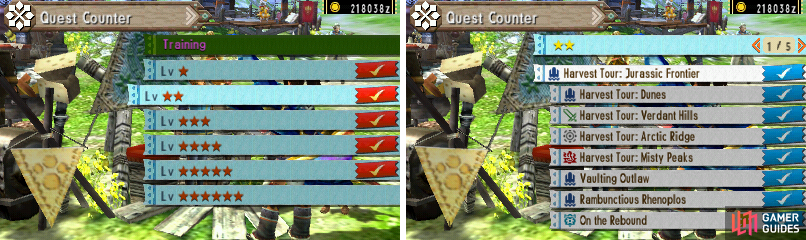 Here is the menu for the village quests.