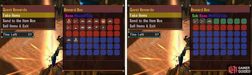 Left is a main quest rewards table, right is subquest.