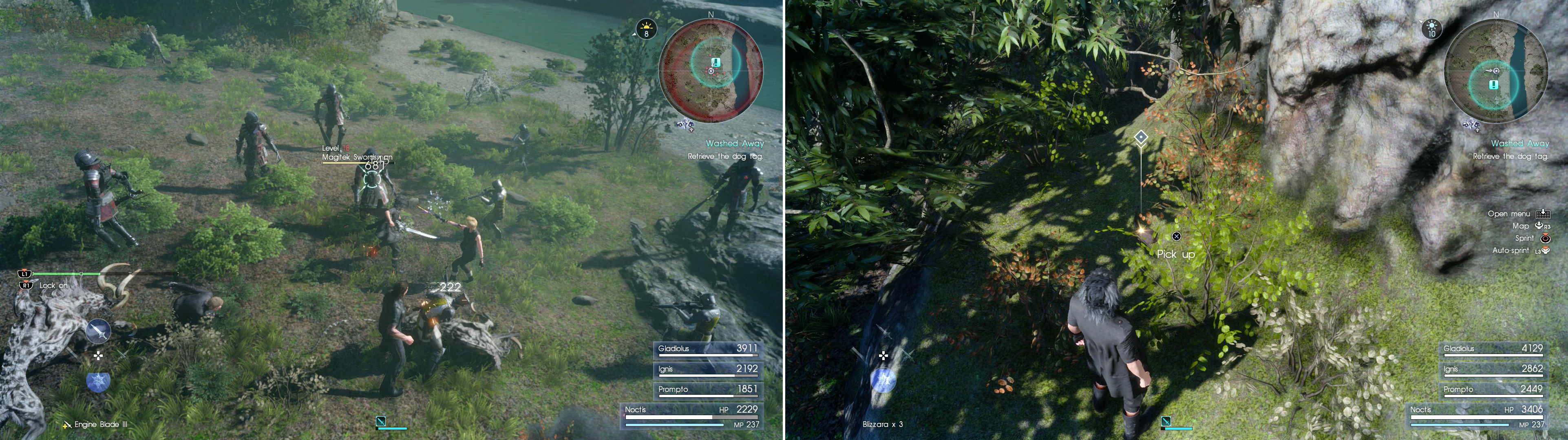 You’ll constantly be pestered by imperials and local fauna (left) as you search for the Crushed Dog Tag (right).