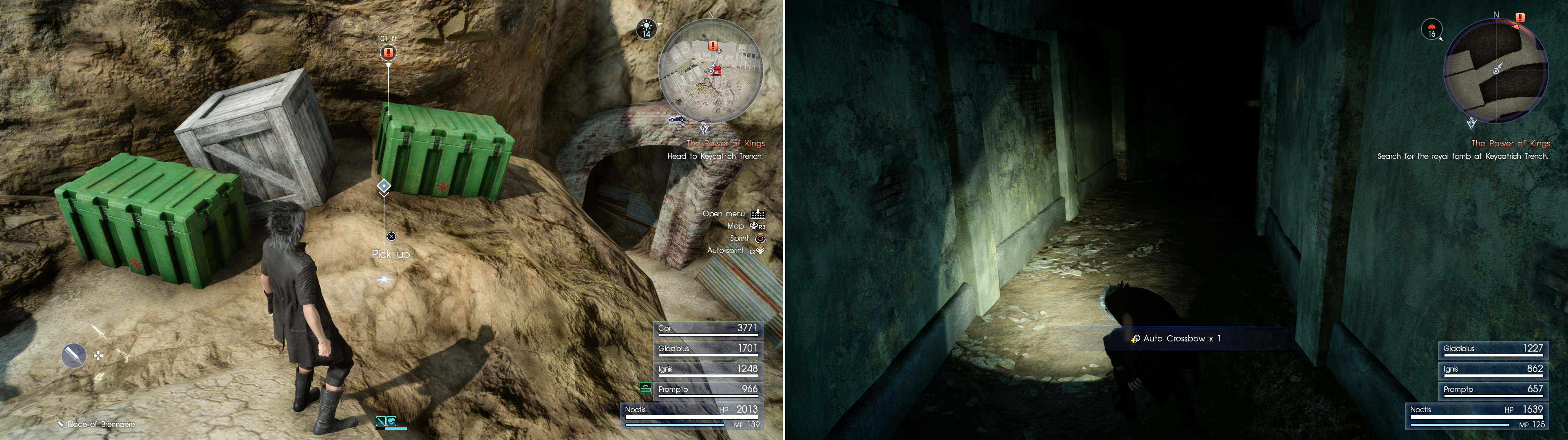 Grab the Bioblaster from outside the Keycatrich Trench dungeon (left). Inside the same dungeon you’ll find the Auto Crossbow (right).