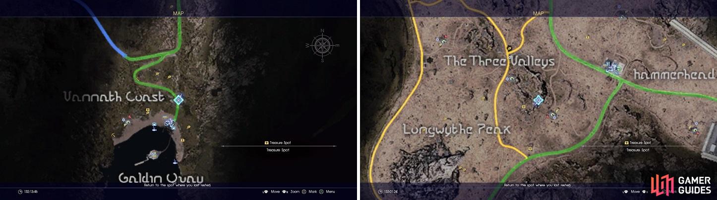 The locations on the map for the Organyx (left) and Iron Duke (right).
