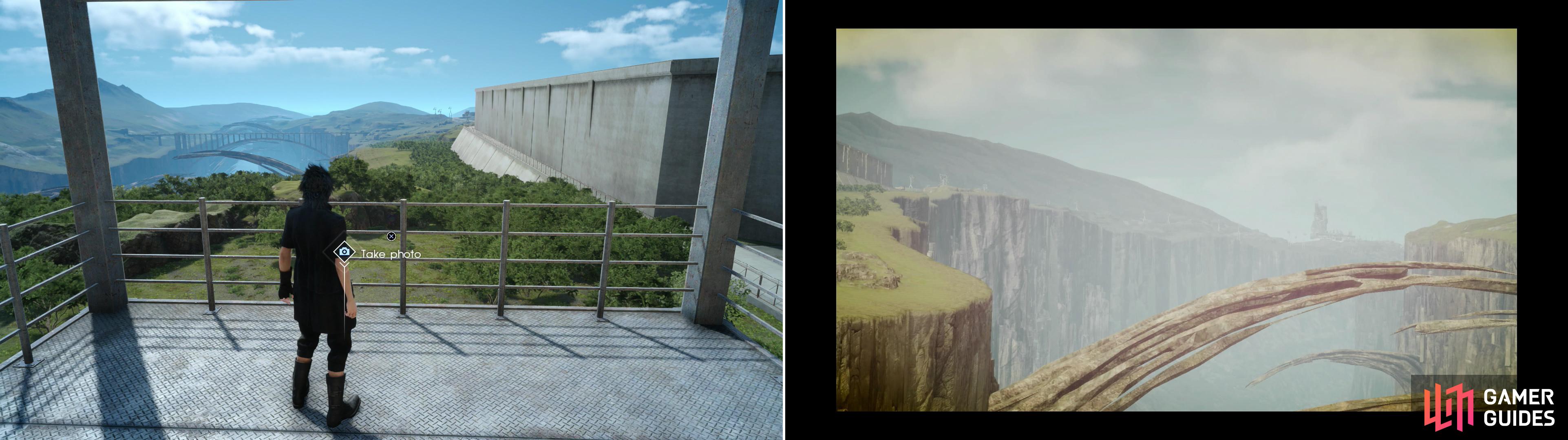 To get to one of the photo spots overlooking the Taelpar Crag you’ll need scale a watch tower near an imperial fort (left), but it’ll provide the sort of photo Vyv is after (right).