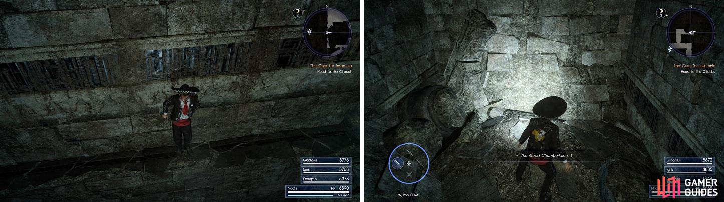 After sidling to get Thieves’ Way II (left), drop down to find a door that houses The Good Chamberlain accessory (right) for Ignis.