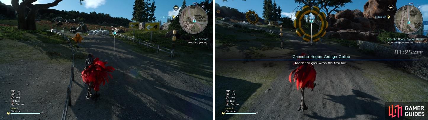 You can race against your friends (left) or do obstacle courses where you need to jump through hoops (right).