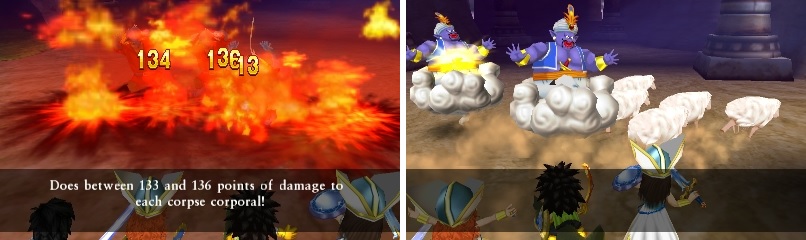 Use attacks that hit all enemies, such as Scorch (left) and Lambpede (right).
