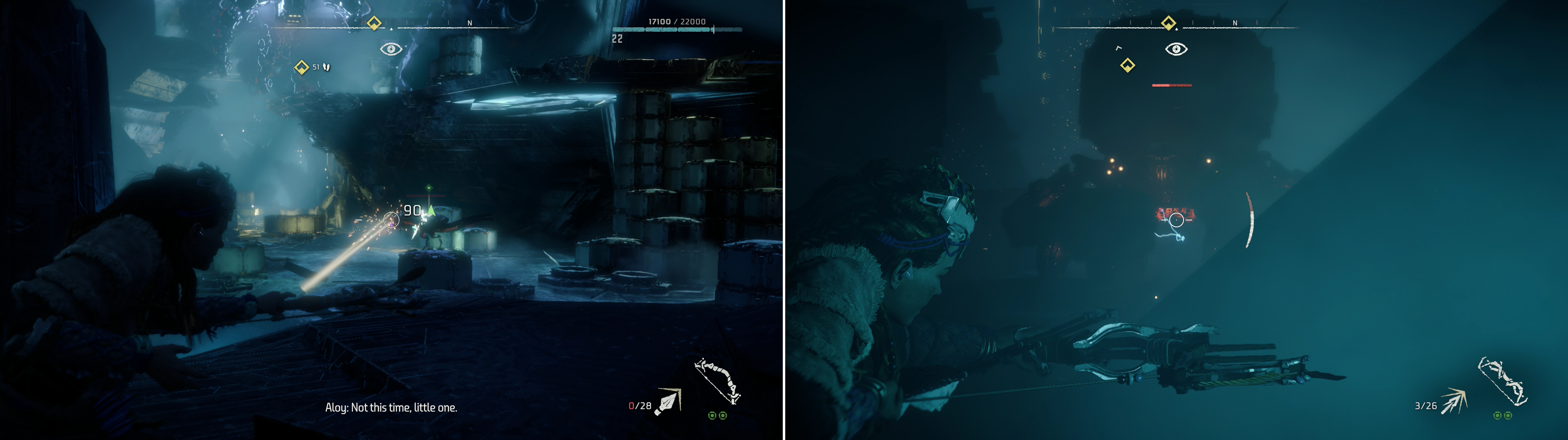 Pick off the numerous Watchers prowling around (left) then focus on the isolated Shell-Walker (right).
