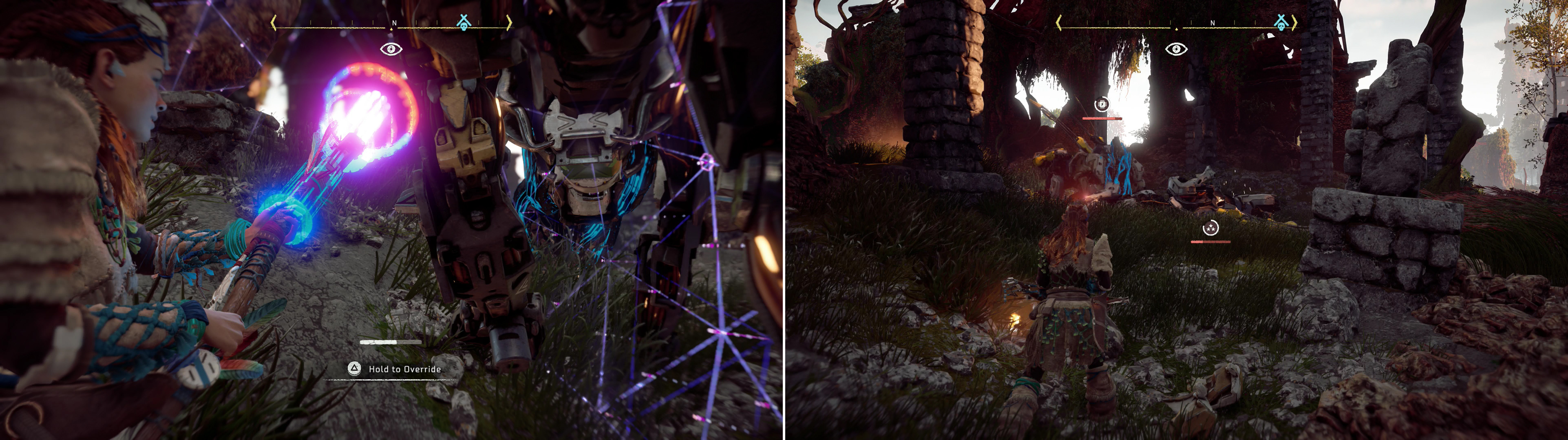 Use your new SIGMA Overrides to take control of a Sawtooth (left) then let it battle its fellow machine (right).