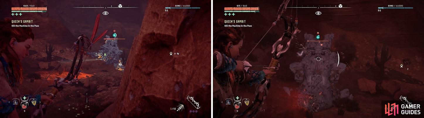 Freeze the Rockbreaker to increase your damage (left). It also persists if it goes underground (right).