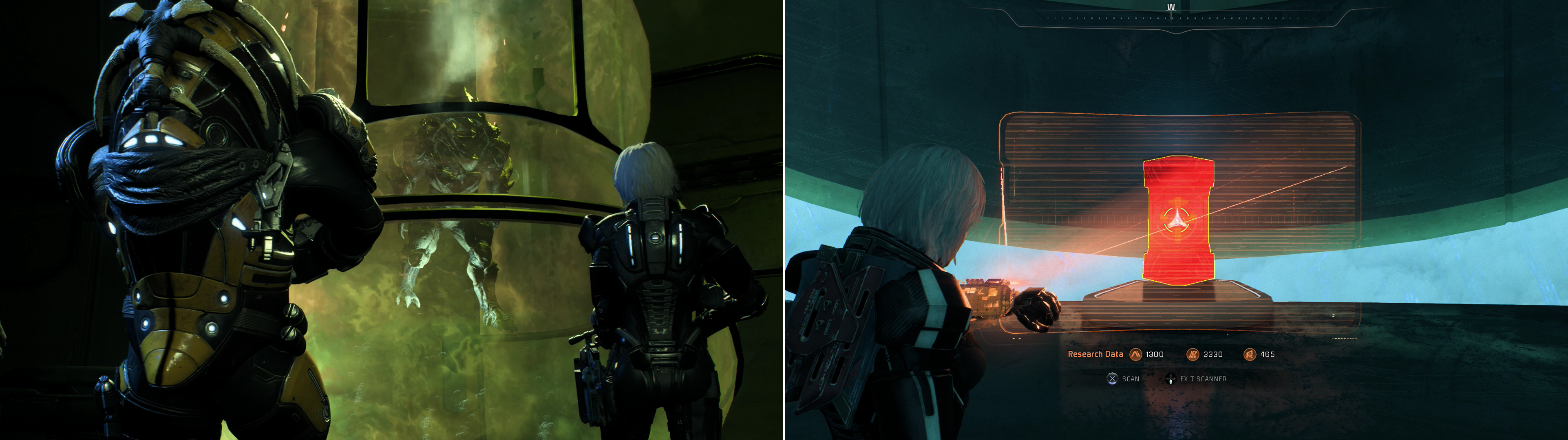 Near the Archon’s chamber you’ll find proof that the Kett have made dreadful progress towards exalting the Kett (left). There’s plenty of ruined Remnant artifacts in the Archon’s chamber, but you’re looking for an intact artifact, which holds the information you need (right).