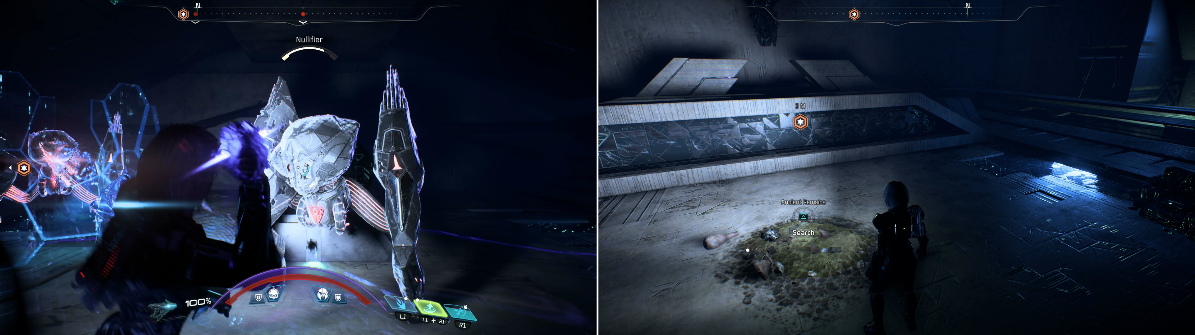 Defeat more Remnant deeper in the ruins (left) then search some debris to find Zorai’s Heirloom (right).