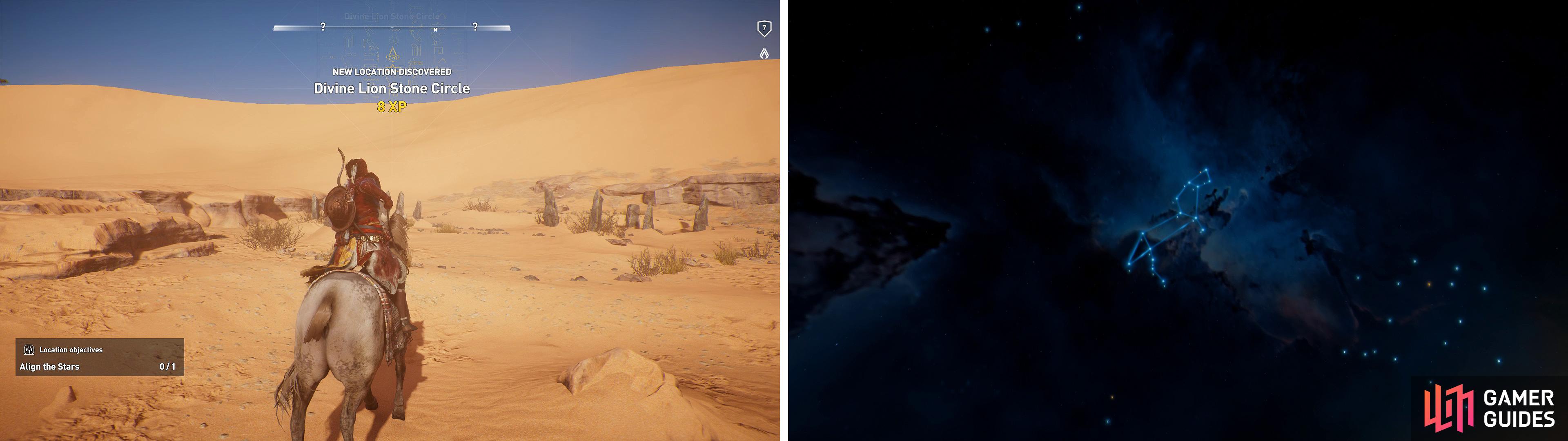 Approach the Point of Interest to trigger the quest (left). Align the stars like so (right).