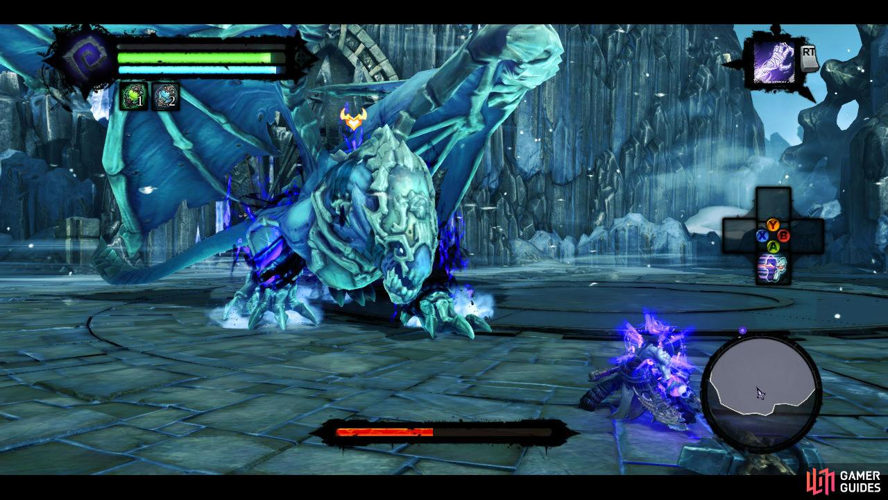 This boss can be a real pain to take down (unless you’re a really decent level), so when you nip in to attack his face on the ground, make sure you only go for one or two attacks before immediately dodging backwards out of its reach.