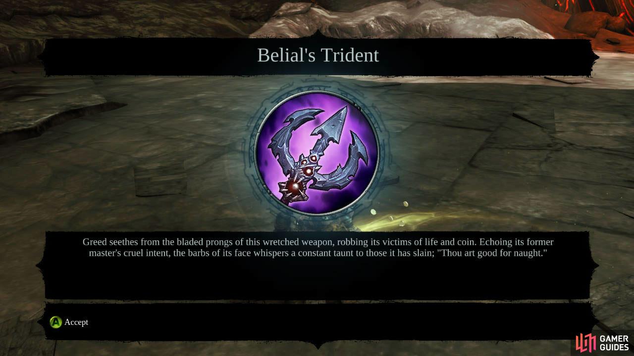 Note that Vulgrim will also deposit a legendary weapon - Belial’s Trident in your mailbox for completing the quest!