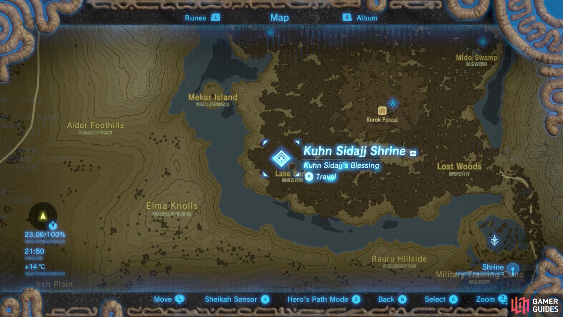 This shrine is found in the southwest region of Great Hyrule Forest.