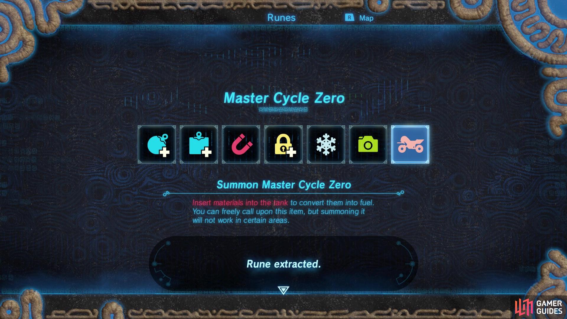 The Master Cycle Zero is a rune found on your Sheikah Slate.