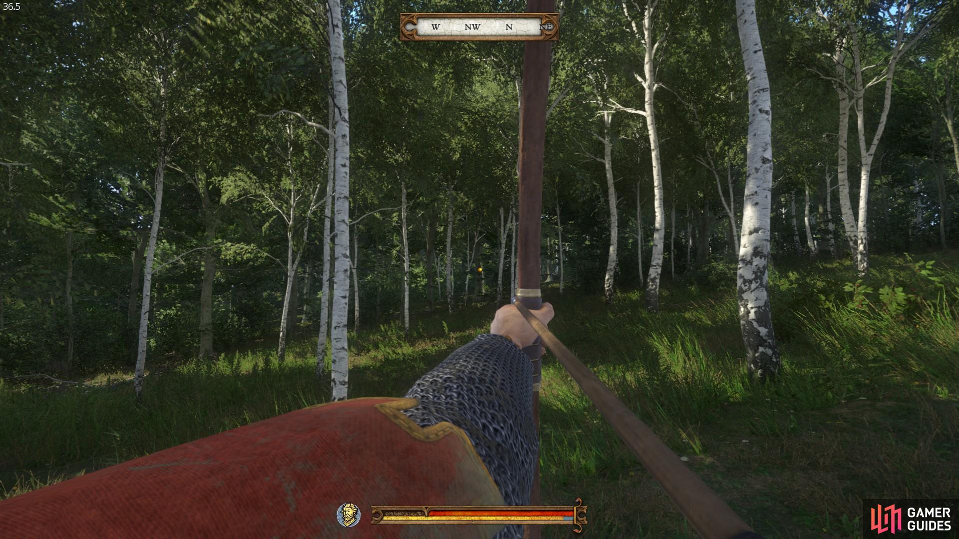 The position of the cursor when firing with the bow, not visible by default. Note that the longer you hold the arrow the more the cursor will deviate from side to side.