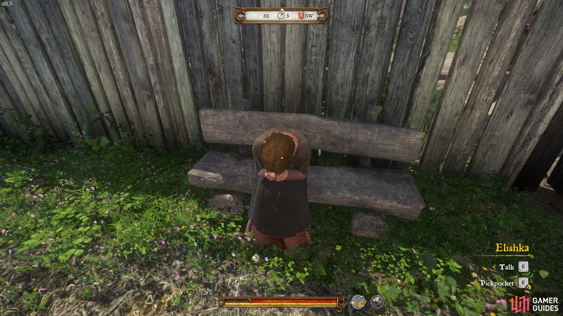 You will find Elishka, the weeping woman, sat on a bench on the north side of the executioner’s house.