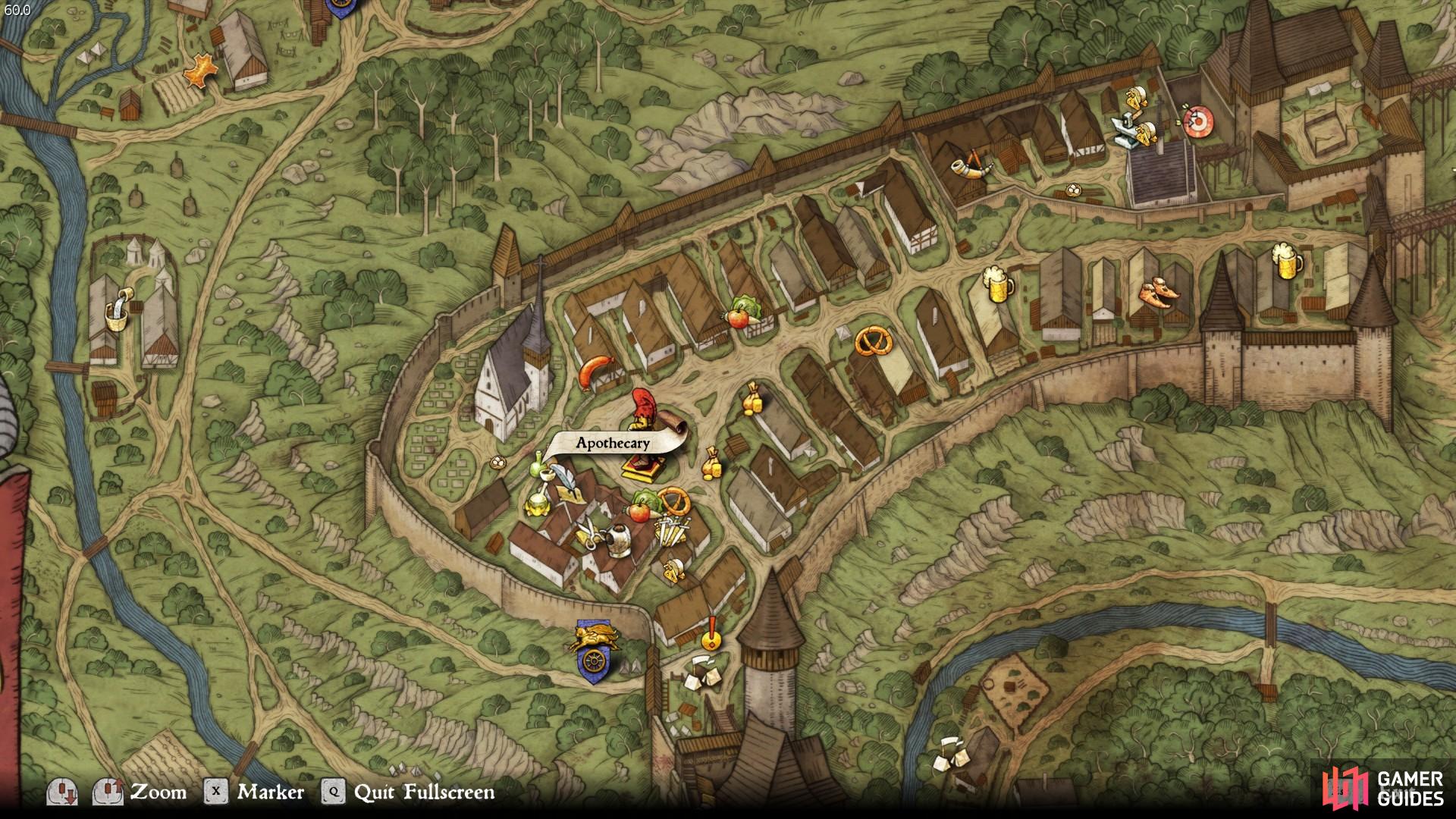 The location of the Apothecary in Rattay. The Alchemy bench is located in the back of the same building.