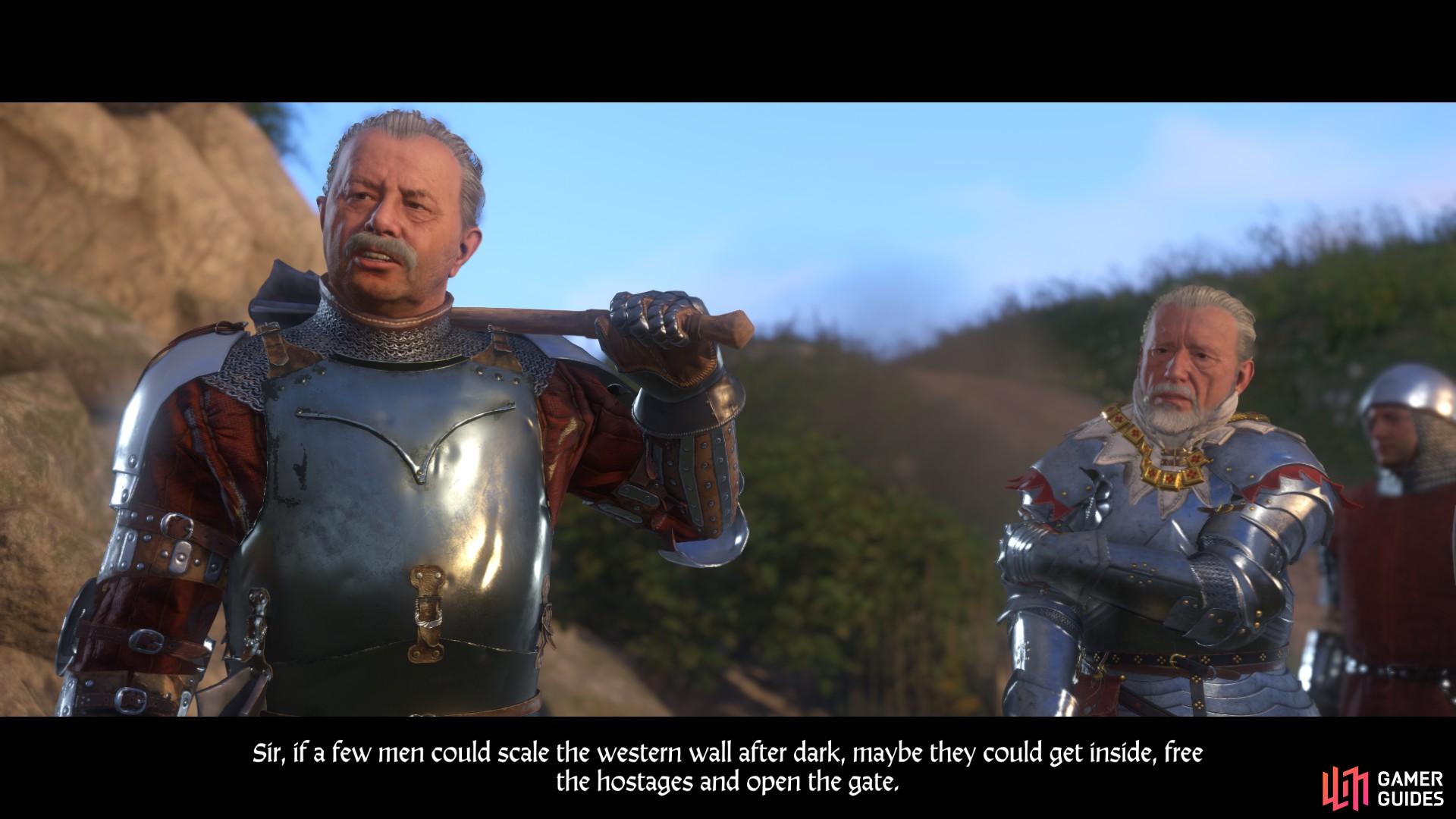 Sir Robard suggests a night raid by stealth on Talmberg to rescue Lady Stephanie and Sir Radzig. 