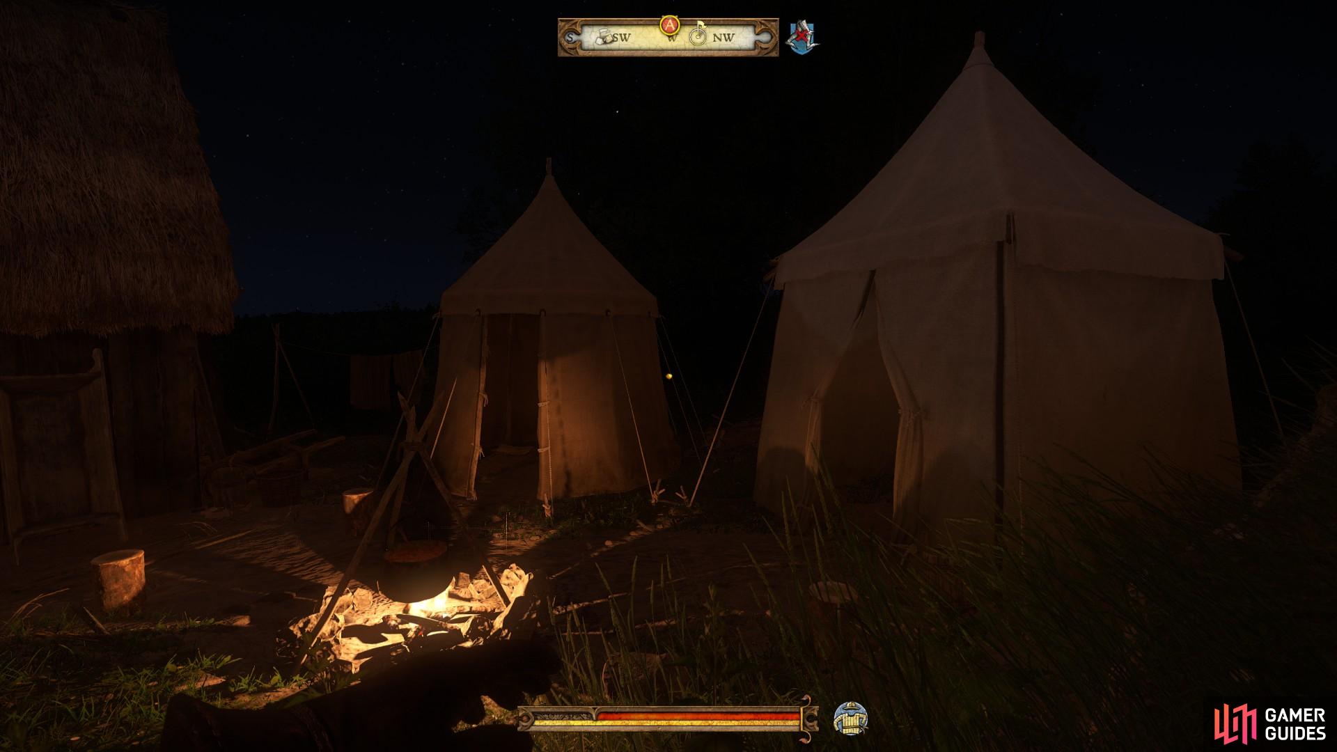 The executioner’s sword can be found in the small tent on the left.