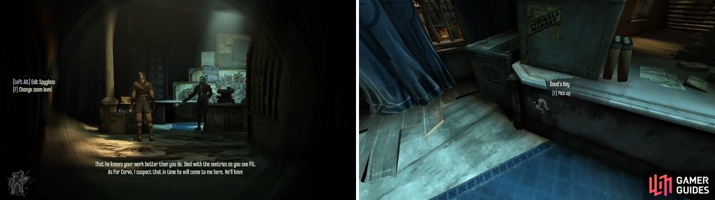 Daud will have an Assassin (left) in the room with him. Make sure you steal Daud’s Key after knocking him out (right).