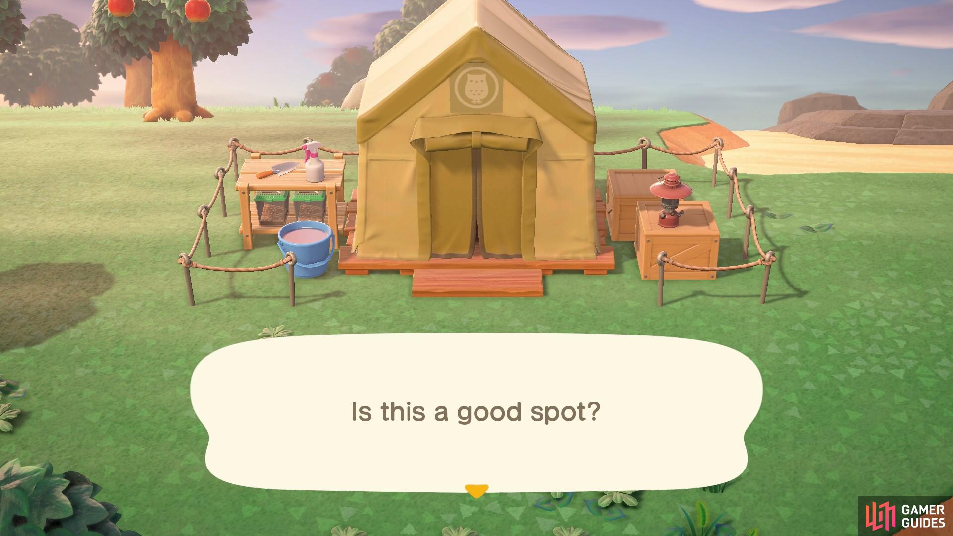 You can pitch Blathers’ tent wherever you like!