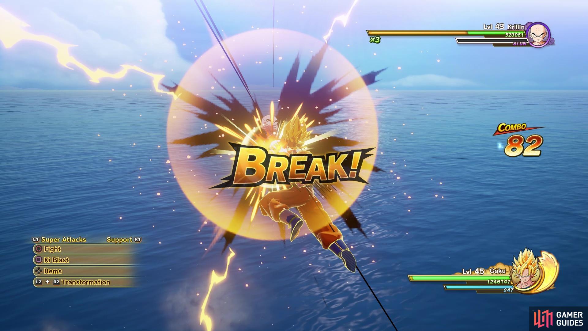 Krillin isn’t too aggressive, so you could probably break his stun gauge