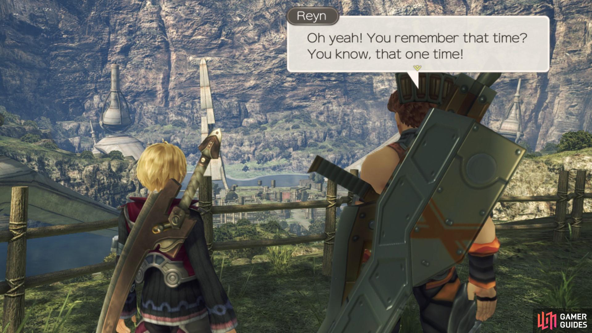 Shulk and Reyn remember a big fight they had as kids.