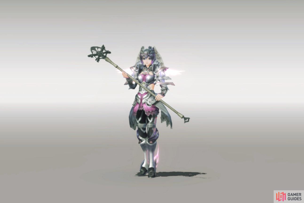 Melia is holding the Sun Staff in this picture.