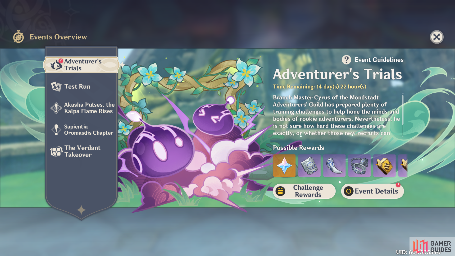 Adventurer’s Trials event banner in Genshin Impact version 3.2.