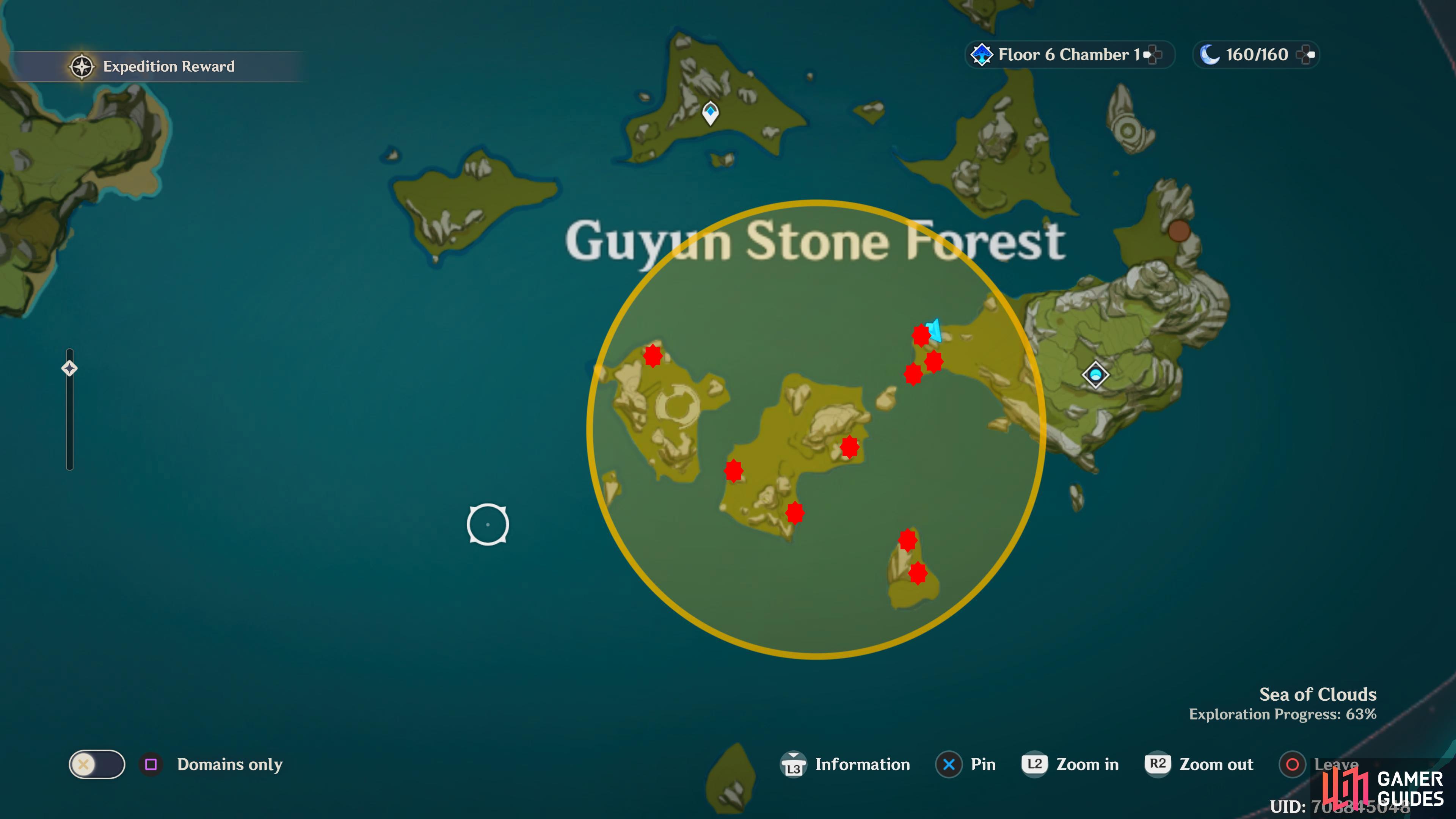 The Treasures can be found where the red dots are on this map.