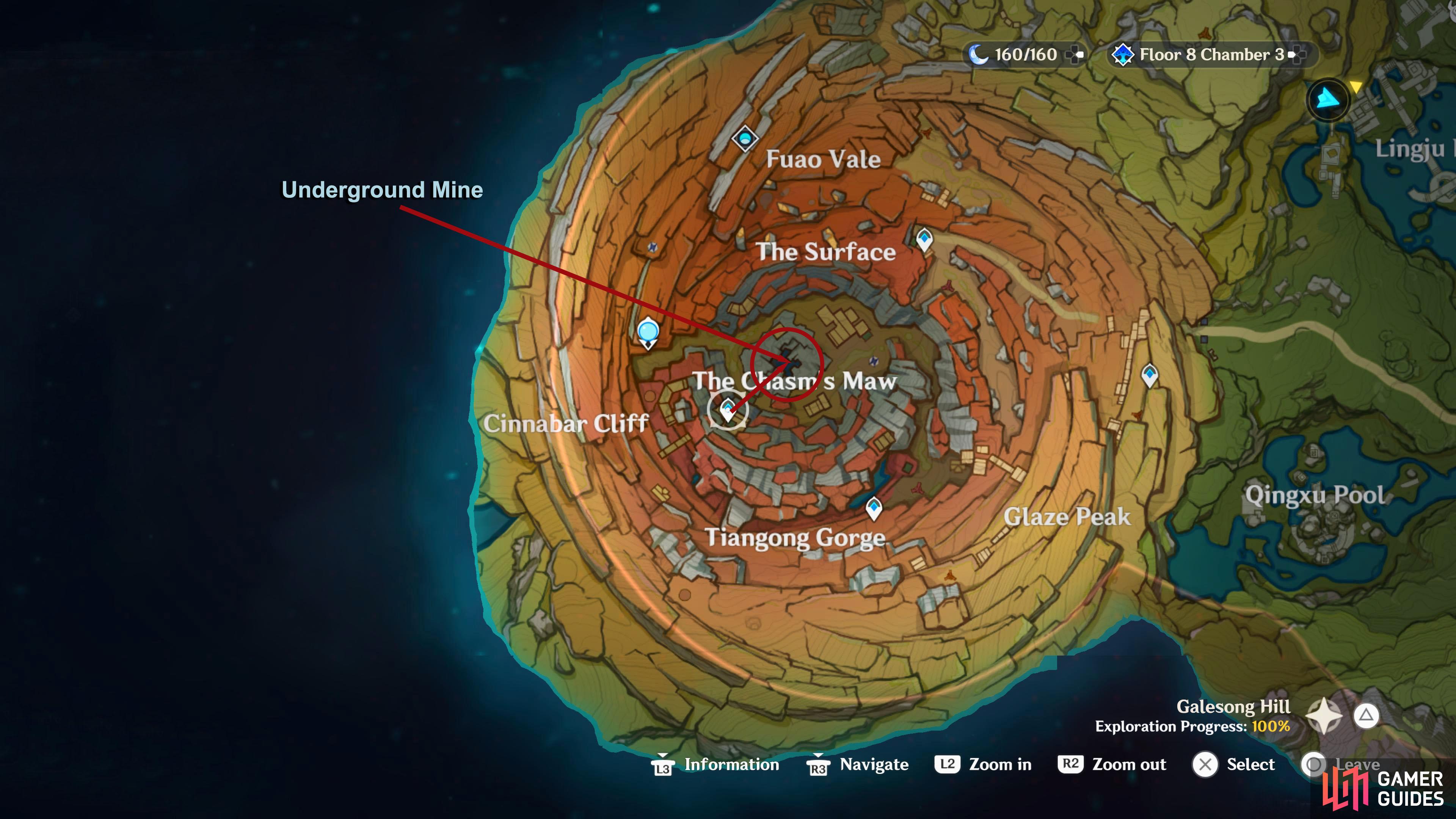 The Underground Mine is in the center of The Chasm.