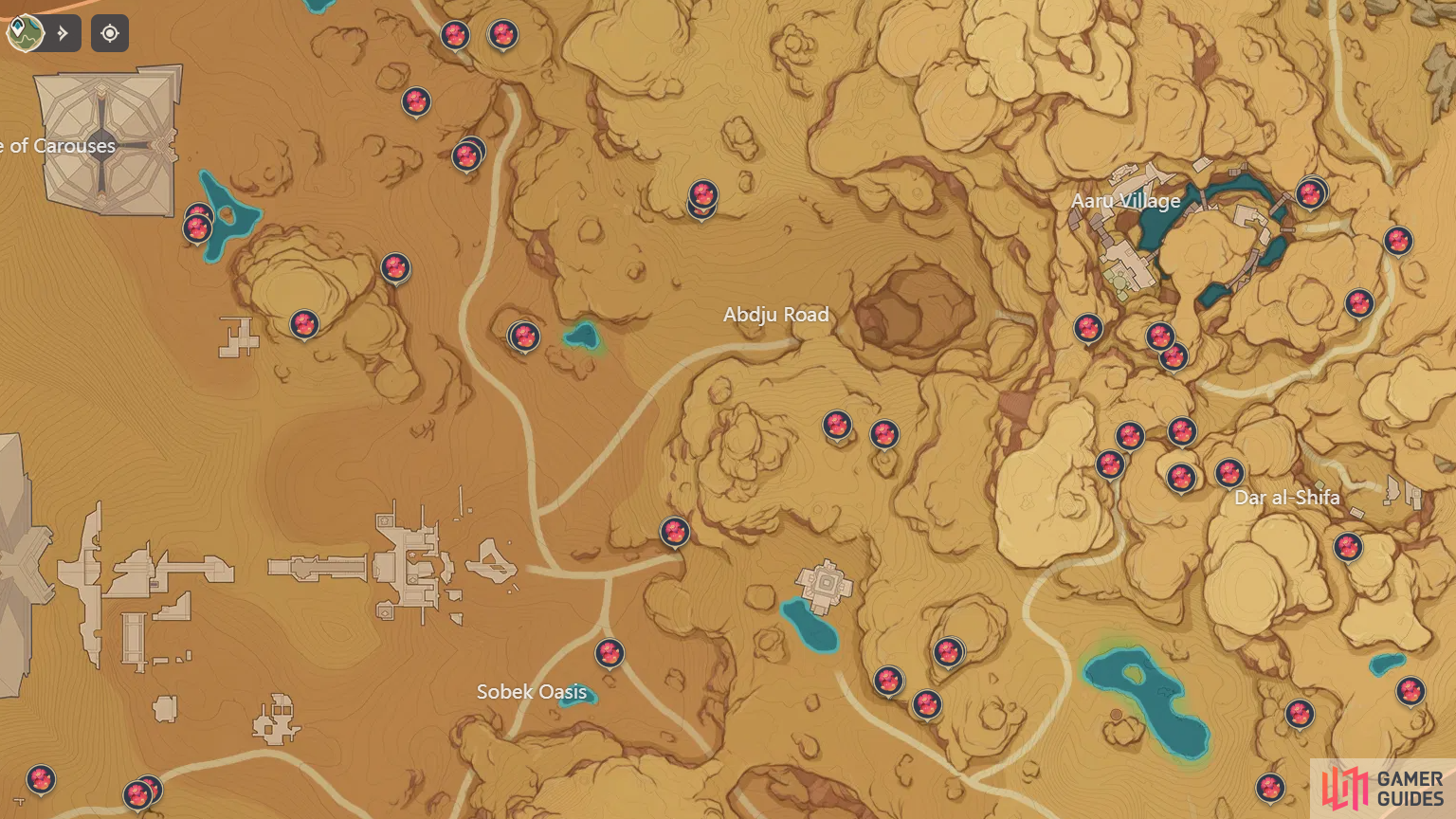 Redfruit locations Via the official Teyvat Interactive Map