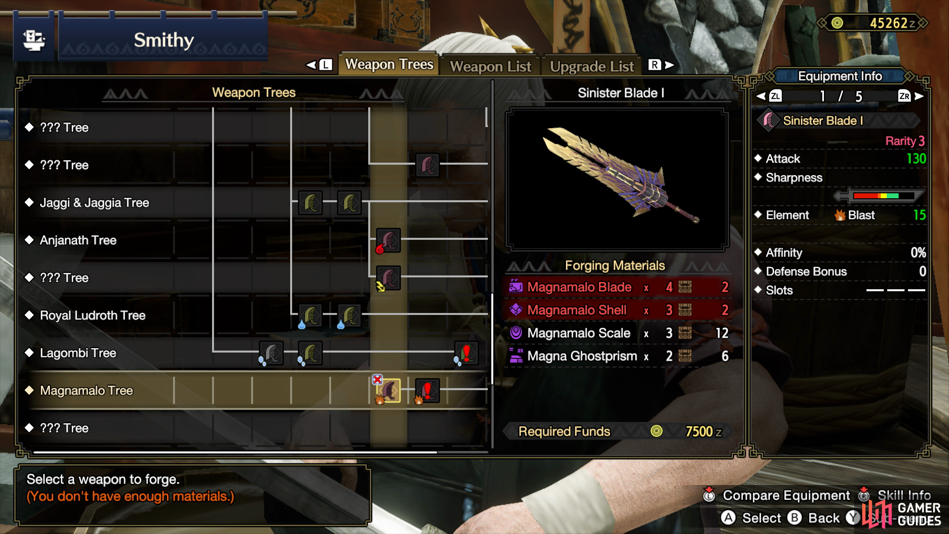 The Sinister Blade I requires Magnamalo Blades to craft.