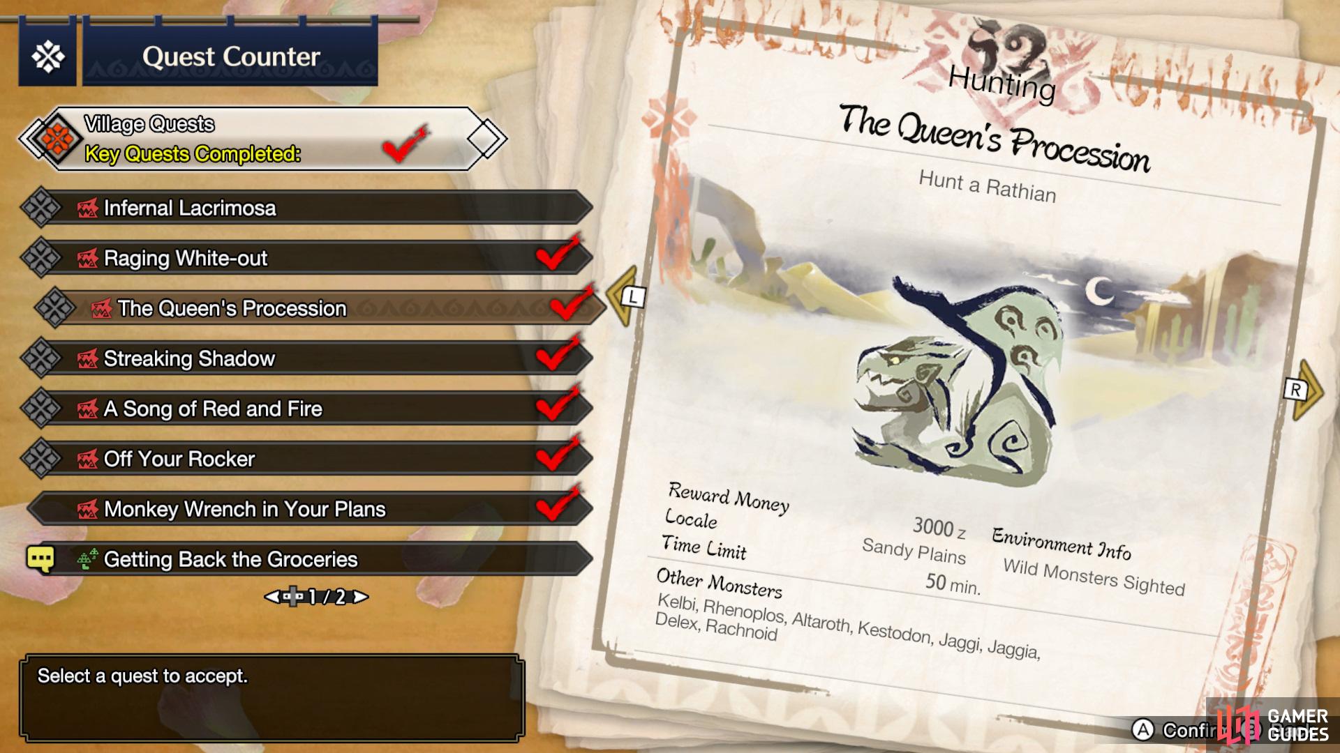 The Queens’s Procession quest becomes available when you reach 4* Village Quests.