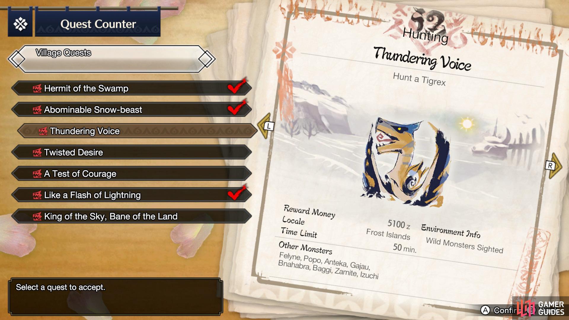 The Thundering Voice quest becomes available when you reach 6* Village Quests.